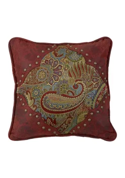 Deals 😀 HiEnd Accents San Angelo Paisley Print Pillow with Red Faux Leather Corners 🤩