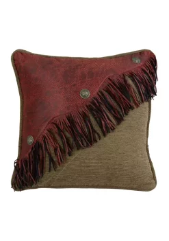 Promo 💯 HiEnd Accents San Angelo Red Diagonal Faux Leather Design with Fringe & Concho Pillow 🌟