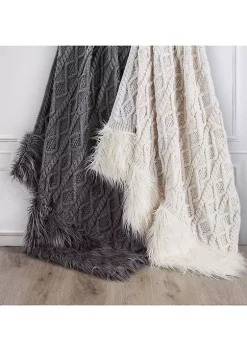 Buy 🌟 HiEnd Accents Nordic Cable Knit & Mongolian Fur Throw Blanket 😀 -Cheap HiEnd Accents Store Belk 1138
