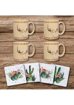 Outlet 😍 HiEnd Accents Desert Skull Bohemian Mug and Cactus Blooms Coaster Set 😍