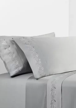 Promo 🌟 HiEnd Accents Gray Sheet Set with Gray Scroll Embroidery ⭐