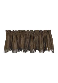 New 🤩 HiEnd Accents Chocolate Tooled Faux Leather Kitchen Valance with Fringe 🔔